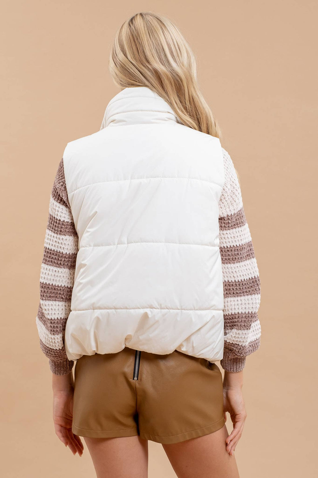 Ivory Asymmetrical Stay Puff Vest