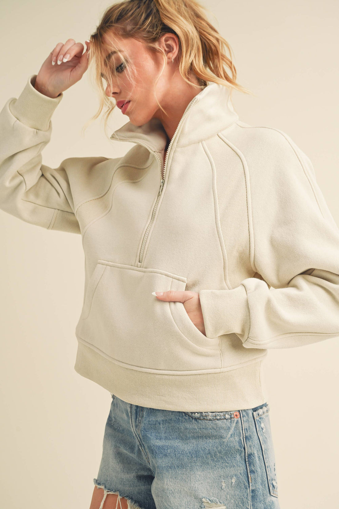 Dove Funnel Neck Half Zip - BONE