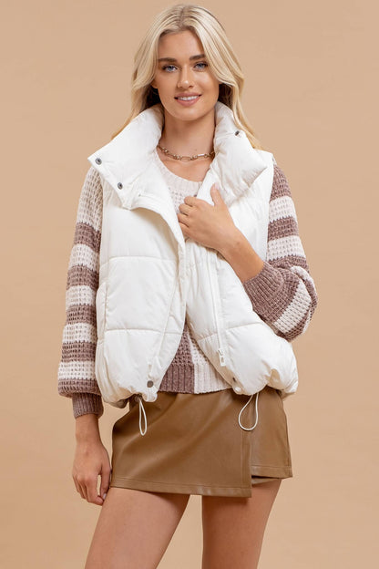 Ivory Asymmetrical Stay Puff Vest