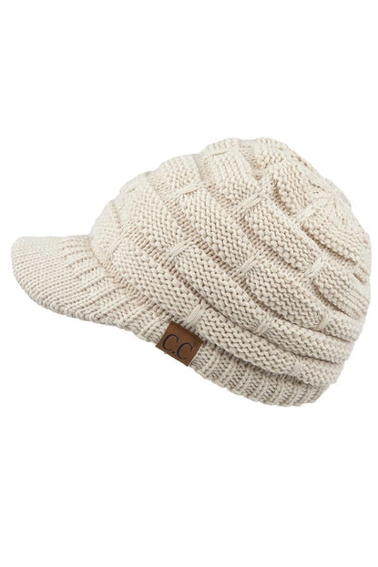 Ribbed Knit Brim Beanie Beige