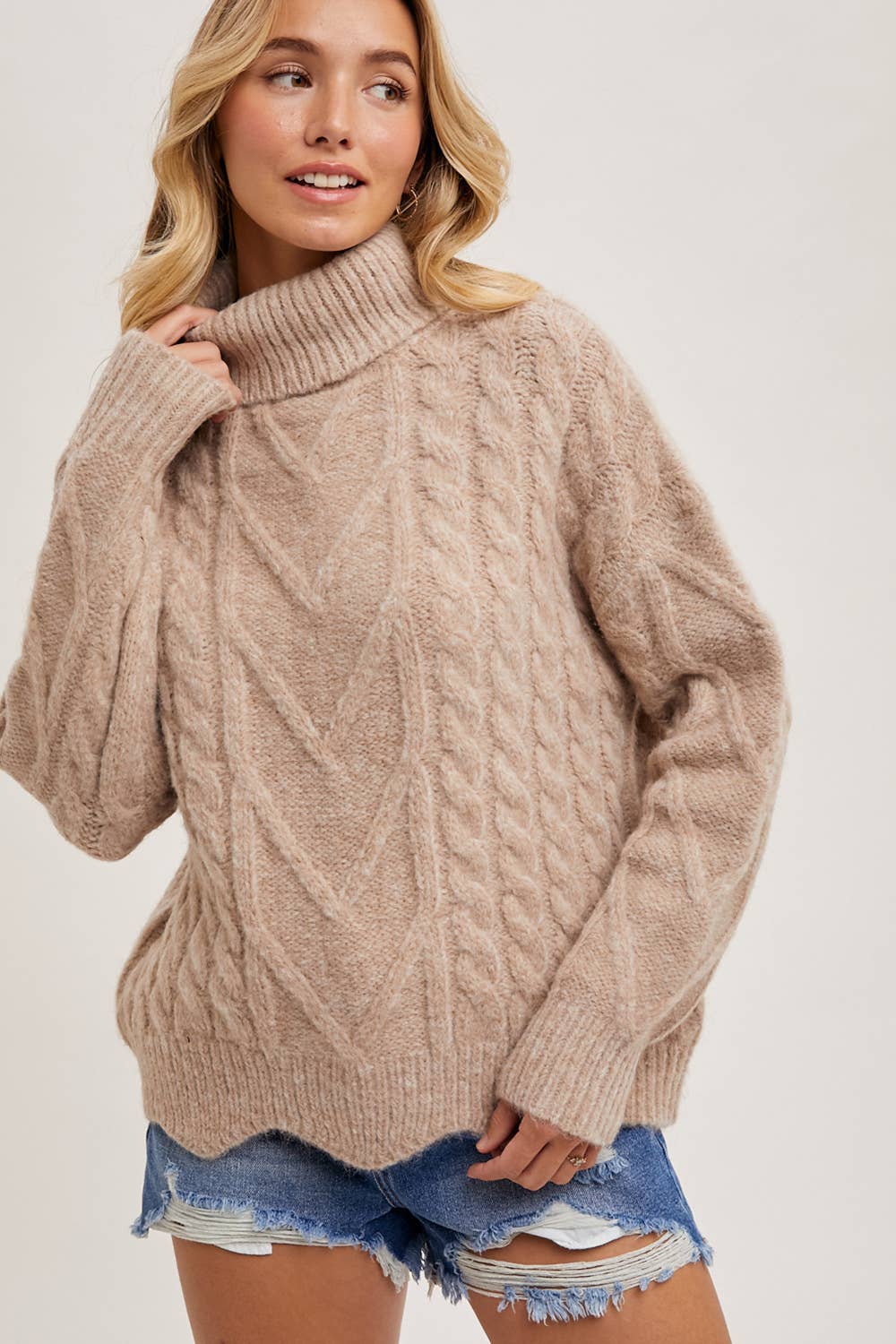 Scallop Hem Turtleneck Sweater