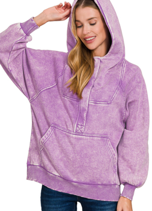 Living in Violet Acid Wash Hoodie