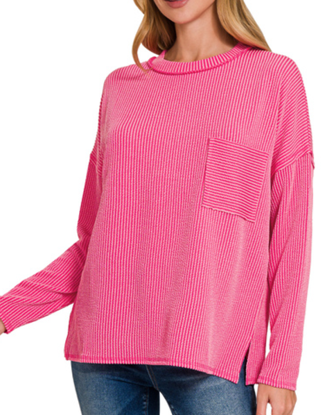 Corded Rib Drop Shoulder Fuchsia