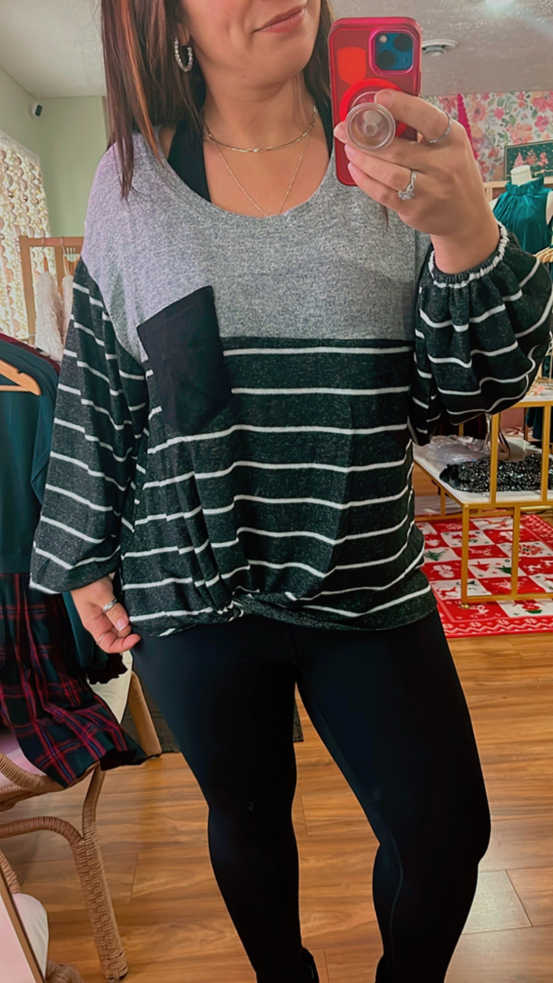 Striped &amp; Cozy Pocket Sweater