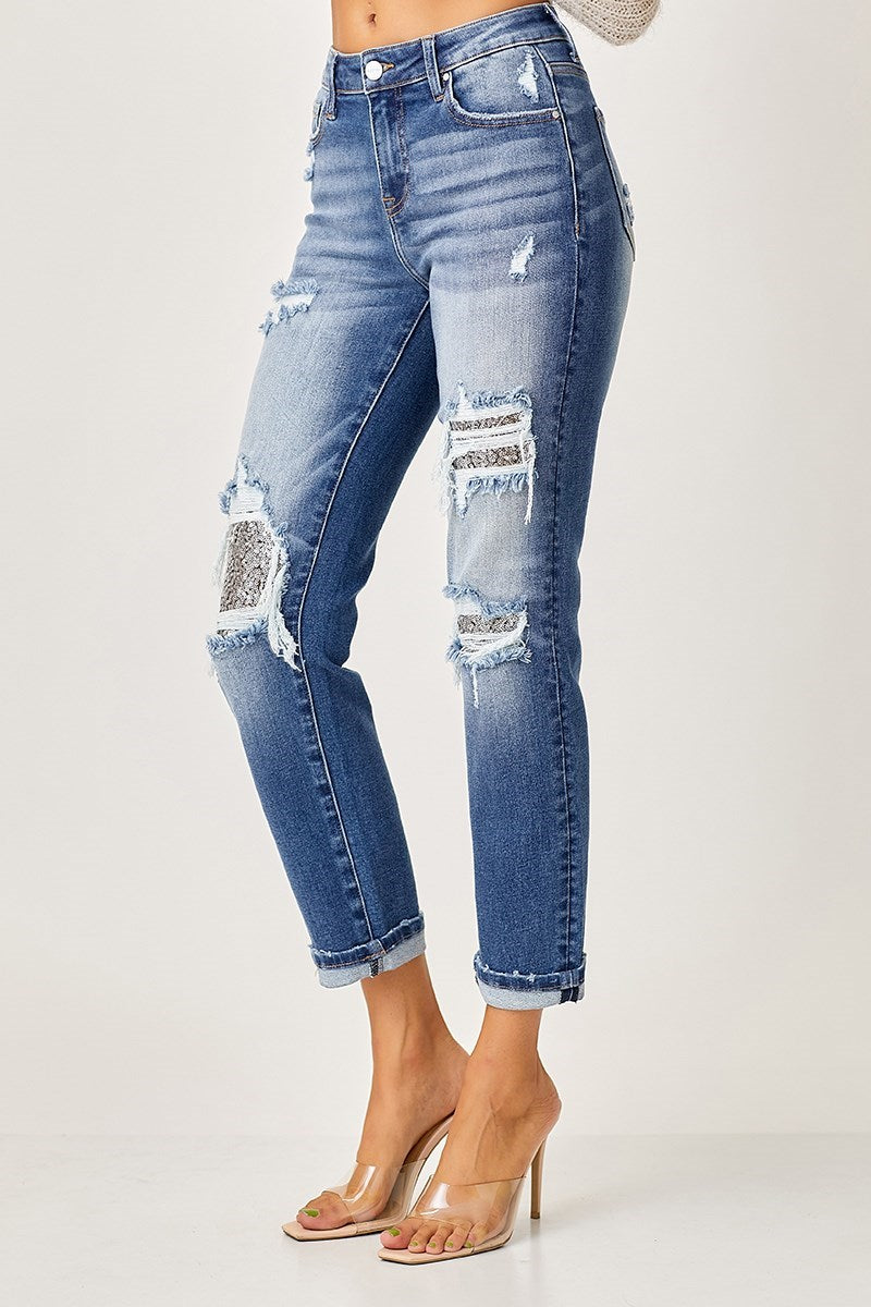 Starry Night Sequin Patched Denim