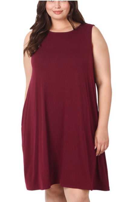 Closet Staple Sleeveless Swing Dress WINE