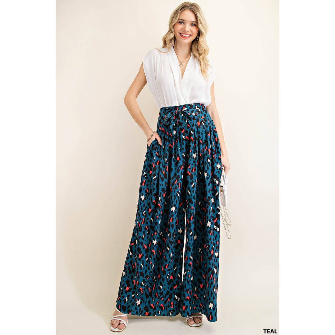 Animal Print Wide Leg Pants TEAL