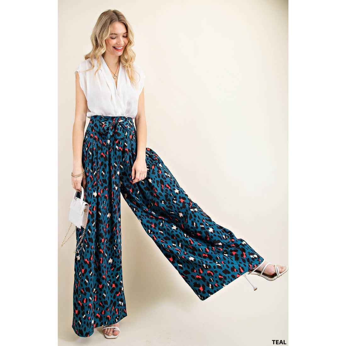 Animal Print Wide Leg Pants TEAL