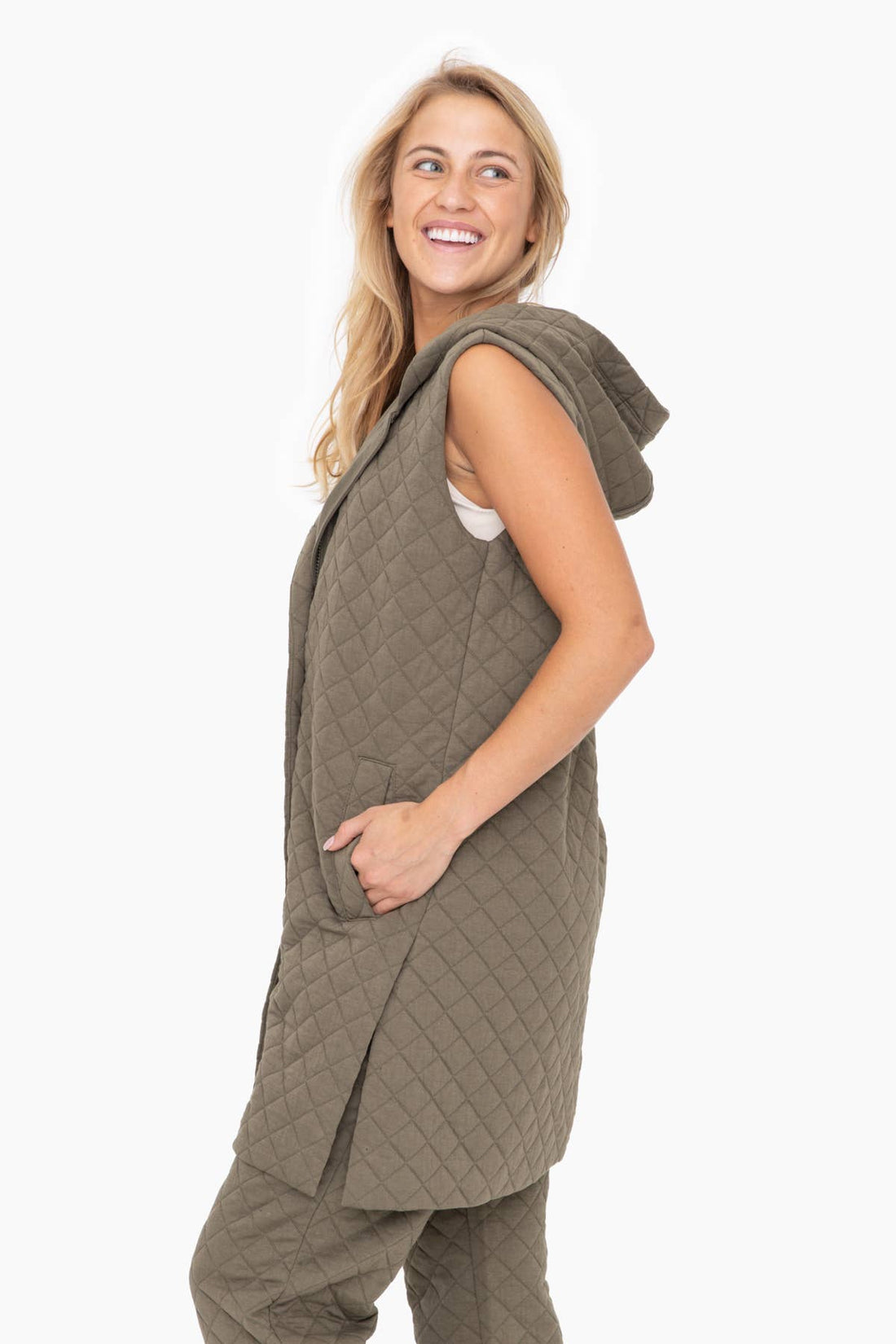 Longline Quilted Cotton Blend Vest