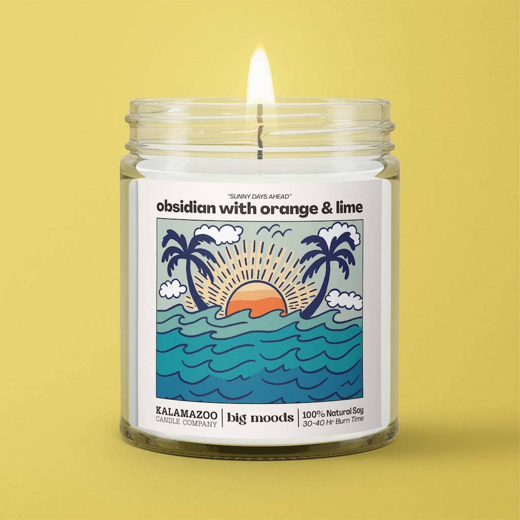 &quot;Sunny Days Ahead&quot; Obsidian with Orange &amp; Lime Candle