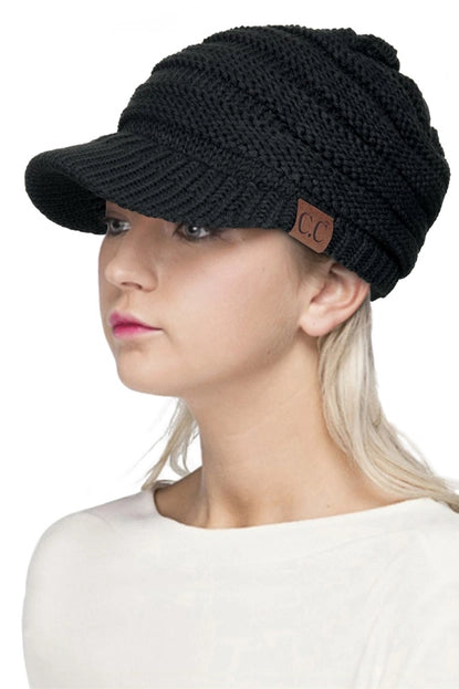 Ribbed Knit Brim Beanie Black