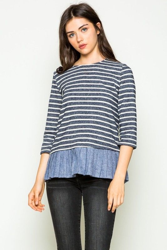 Stripe on Strike Mixed Top